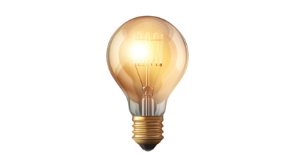 Classic light bulb with a glowing filament, detailed and realistic, isolated on a white background
