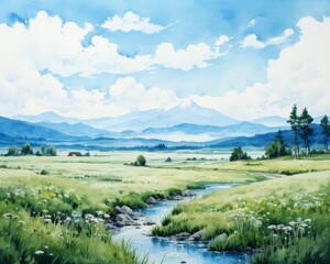 Obraz premium Unaltered landscape flat design front view natural scenery watercolor Complementary Color Scheme