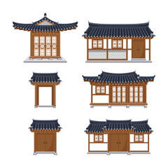 Korean hanok collection. Korean traditional house and gate. Giwajib (tile roofed house)