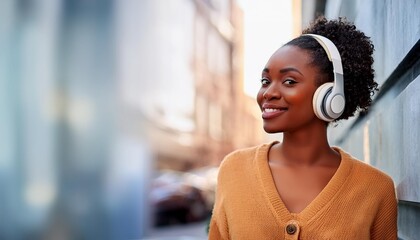 Woman leisure music listen lifestyle headphones person young female happy beauty