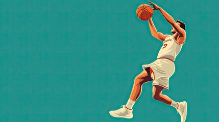 Naklejka premium A cartoon player doing a fadeaway jump shot, isolated on a green background with a focused look.