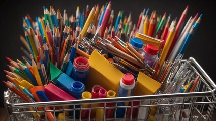 Fototapeta premium Basket filled with colorful school supplies including pencils.