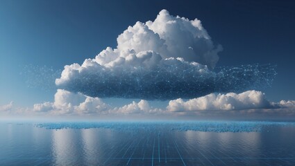 Digital cloud structure over calm sea with blue sky
