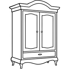 Armoire, right side view line art vector illustration