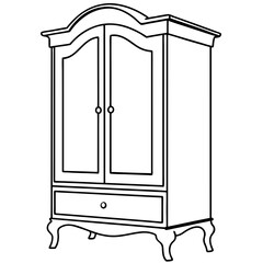 Armoire, right side view line art vector illustration