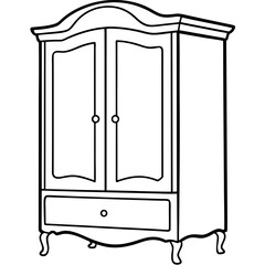 Armoire, right side view line art vector illustration