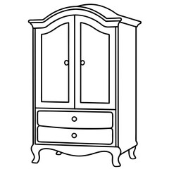 Armoire, right side view line art vector illustration