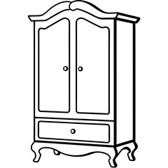 Armoire, right side view line art vector illustration