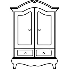 Armoire, right side view line art vector illustration