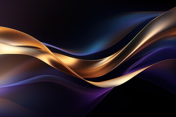 Abstract gold and purple wavy lines on black background.
