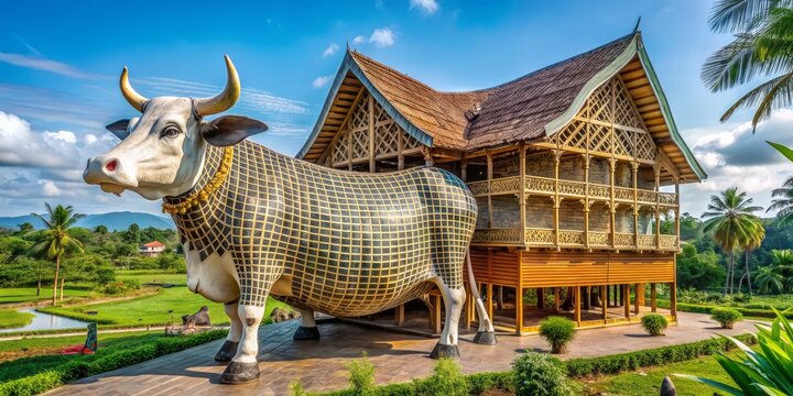 Unique cow-shaped Lembu Sora building stands out in Boyolali, Indonesia, reflecting the region's rich cattle farming heritage and distinctive cultural identity.