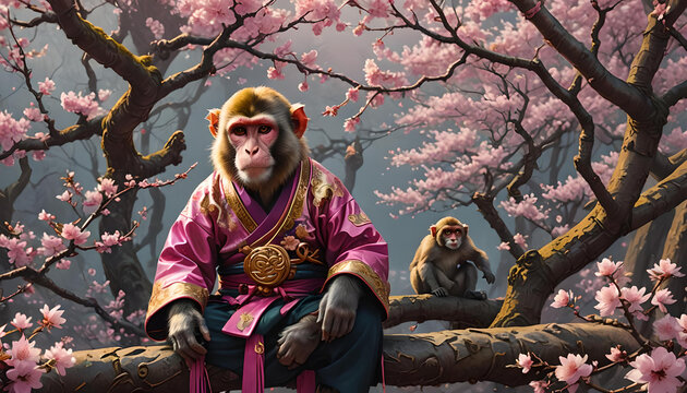 monkey Chinese zodiac flower background