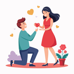 Boyfriend propose to her sweet girlfriend art vector illustration