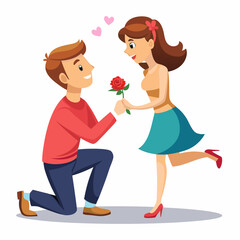 Boyfriend propose to her sweet girlfriend art vector illustration