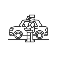 Naklejka premium Taxi Driver Standing Beside Car in Outline Style