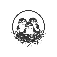 Obraz premium Three Baby Birds Huddled Together in a Nest
