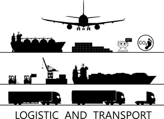 Vektor Set Silhouetten Transport und Logistik - Handel und Wirtschaft - Import und Export von Waren