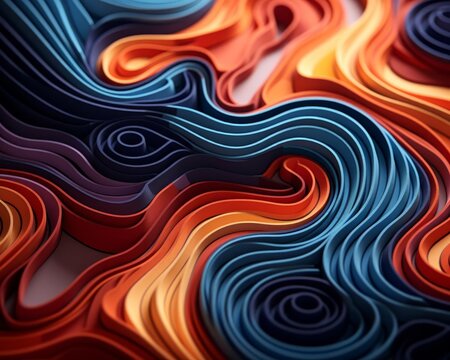 Layered abstract art flat design side view intricate patterns 3D render Triadic Color Scheme