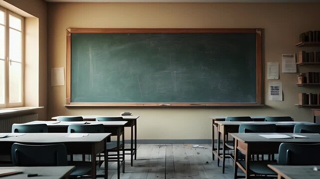 Vibrant Classroom Scene Ready for Back to School with Neatly Arranged Desks, Colorful Bulletin Boards, and Fresh Supplies, Eagerly Awaiting the New Academic Year