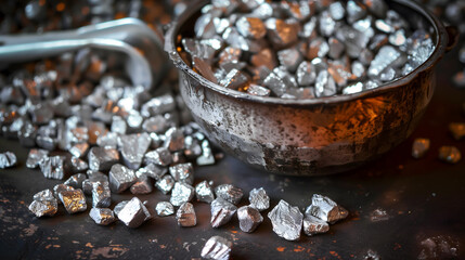 Close up shot of a lot of mined silver