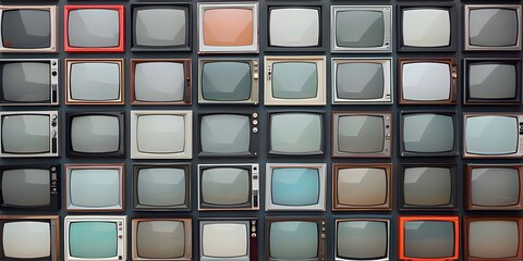 multiple Retro-vintage analog TV set with Noise and Static