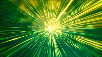 Fototapeta premium Comic background with green and yellow radial lines, creating a sense of explosion.