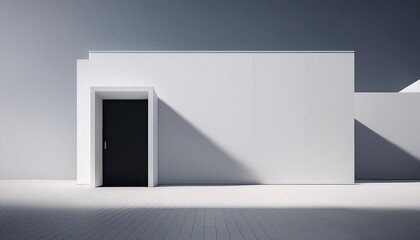 Minimalist 3D Render of a White Building with a Black Door