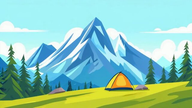 camping in the mountains cartoon animation 