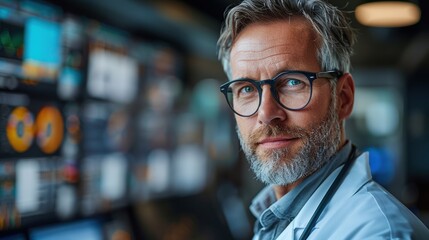 Doctor analyzing data in a modern medical facility during the day