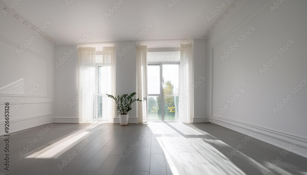 Wall mural Minimalist Interior Design with White Walls and Sunlight