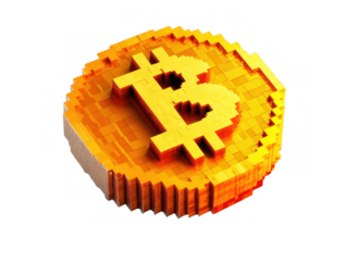 3D Pixel Art Golden Coin with Dollar Sign