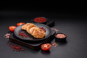 Delicious fresh fried minced fish cutlets with spices and herbs