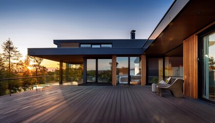 Modern House with Large Windows and Deck