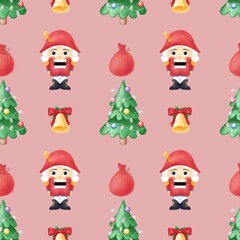 Christmas Nutcracker.  Watercolor  festive  seamless pattern for Christmas and New Year.Holiday  illustration.Holiday packaging.Nutcracker  decor.Print for gifts.