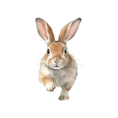 Watercolor little rabbit is running vector illustration, white background
