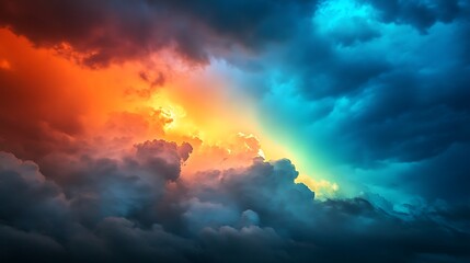Naklejka premium Dramatic Sky with Orange, Yellow, and Blue Clouds