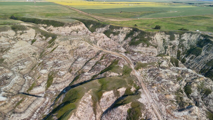 Aerial view of Horsethief Canyon in Alberta, Canada