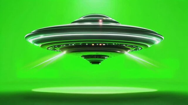 ufo flying on green screen background