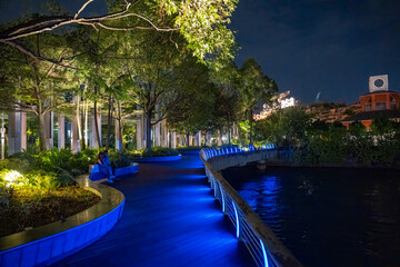 Singapore night lights along Sentosa Boardwalk