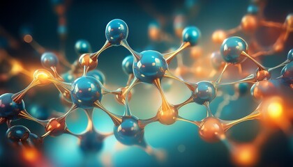 A vector illustration of a DNA model with a molecular network background, showcasing the structure and connections of atoms in chemistry and biology