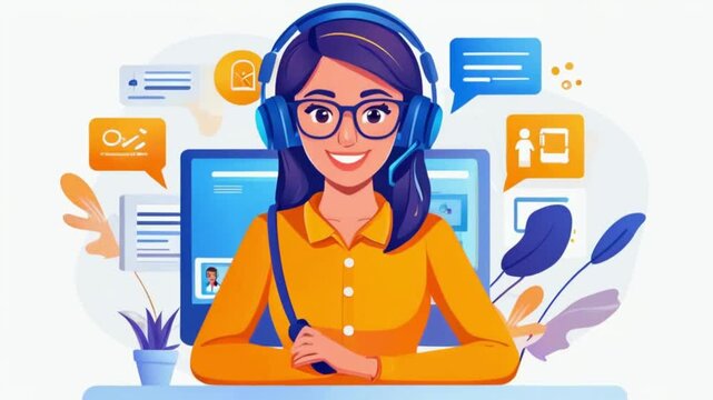 woman talking with customers 2d cartoon animation