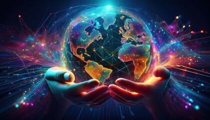 Digital marketing global network tools of the hand