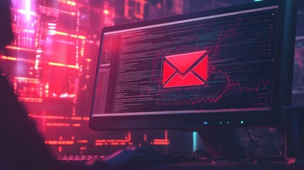 Cybersecurity Awareness - User Reading Phishing Email Alert with Urgent Red Flags on Computer Screen