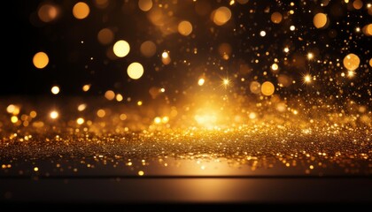 Obraz premium Glimmering Golden Sparkles Illuminating a Dark Setting with a Radiant Beam of Light, Emanating Elegance and Splendor