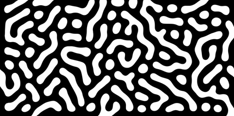 Abstract Turing organic wallpaper with background. Turing reaction diffusion monochrome seamless pattern with chaotic motion. Natural seamless line pattern. Linear design with biological shapes.