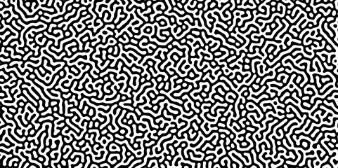 Abstract Turing organic wallpaper with background. Turing reaction diffusion monochrome seamless pattern with chaotic motion. Natural seamless line pattern. Linear design with biological shapes.