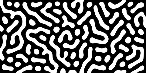 Abstract Turing organic wallpaper with background. Turing reaction diffusion monochrome seamless pattern with chaotic motion. Natural seamless line pattern. Linear design with biological shapes.