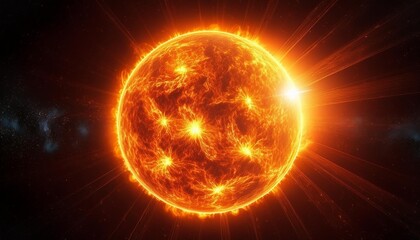 Fototapeta premium Abstract illustration of the sun and Earth in space with glowing, fiery colors