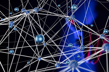 Global network. Blockchain. 3D illustration. Neural networks and artificial intelligence. Abstract