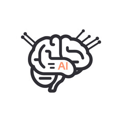 Vector logo of a human brain with AI